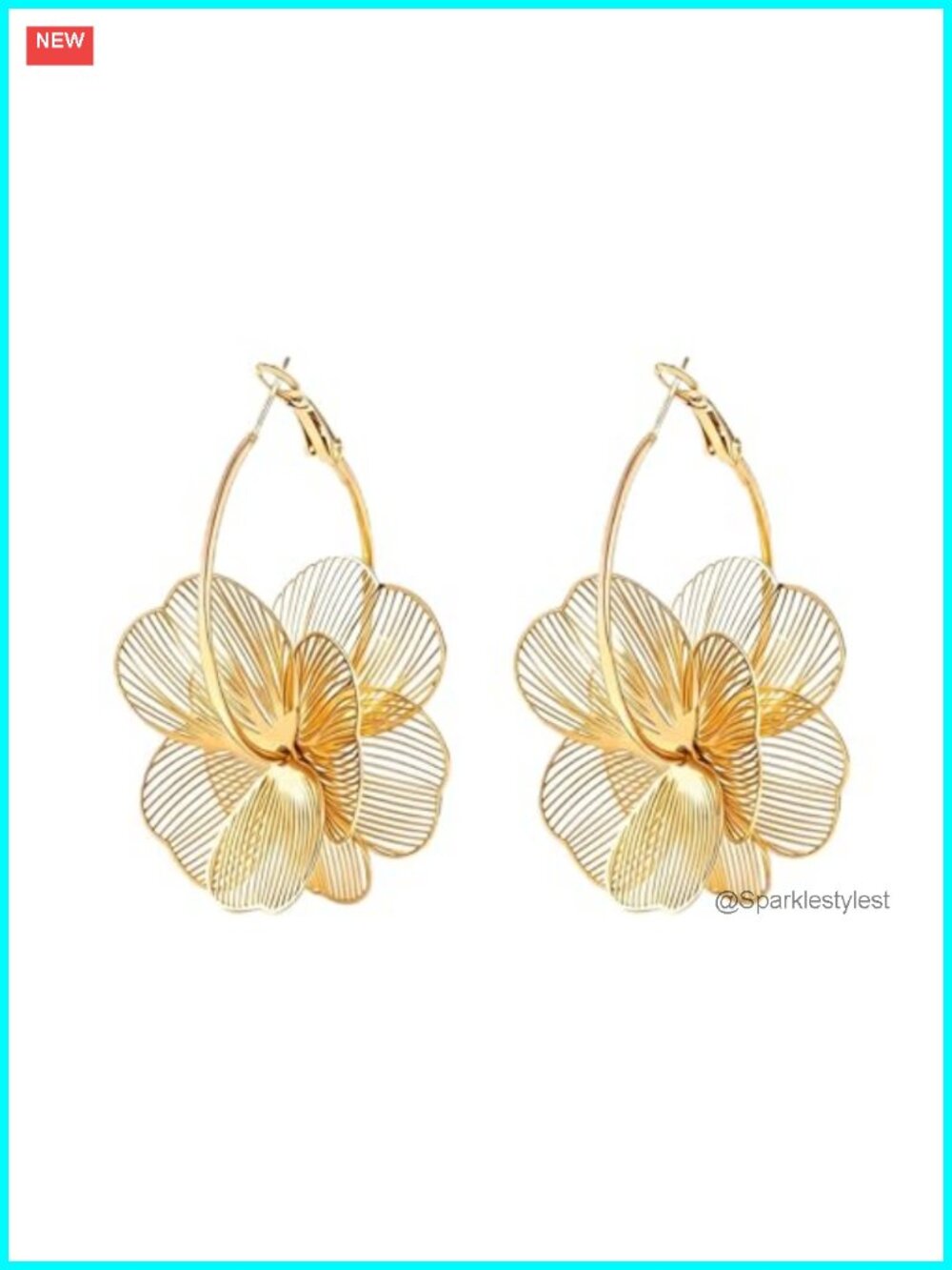 Dangle Flower Gold Earrings for Women Trendy Statement Hoop - Discontinued
